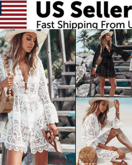 Boho Lace Beach Cover Up Maxi Bikini Sundress