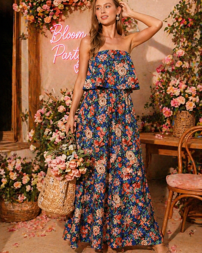 Sunset Floral Halter Maxi Dress