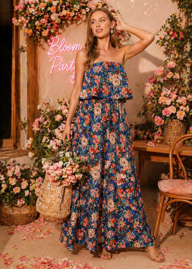 Sunset Floral Halter Maxi Dress
