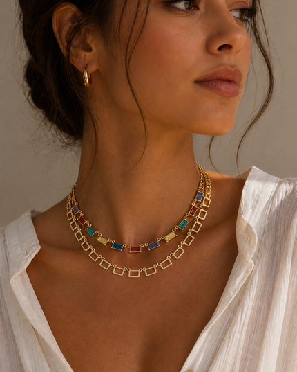 Pharaonic Square Crystal Charm Necklace